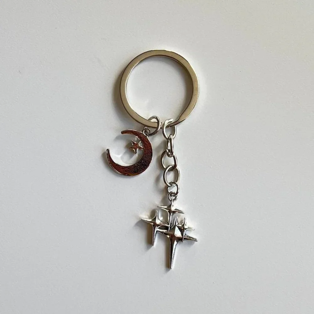 y2k 2000s star moon pendant keyring for keychain